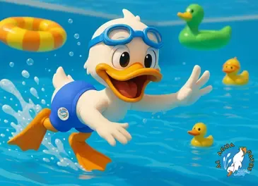 Instructor enseñando a un niño a nadar